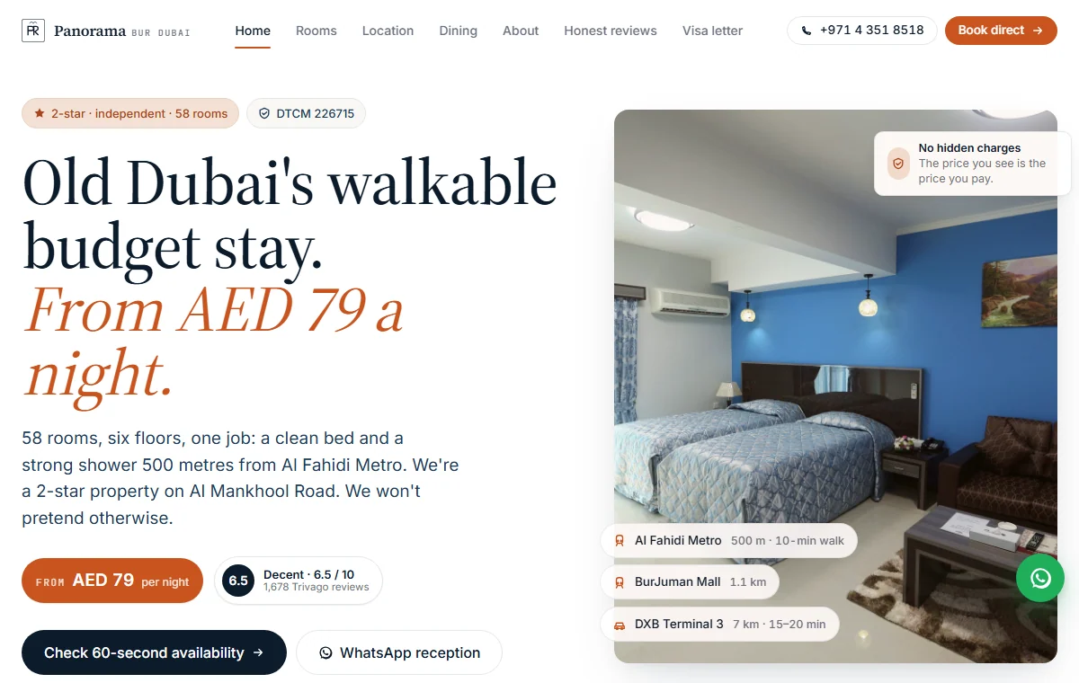 Panorama Hotel Bur Dubai website preview