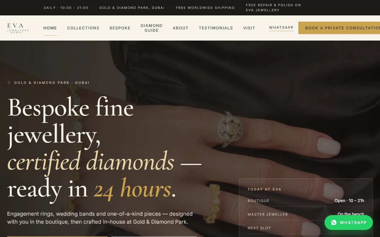 Eva Jewellers website preview