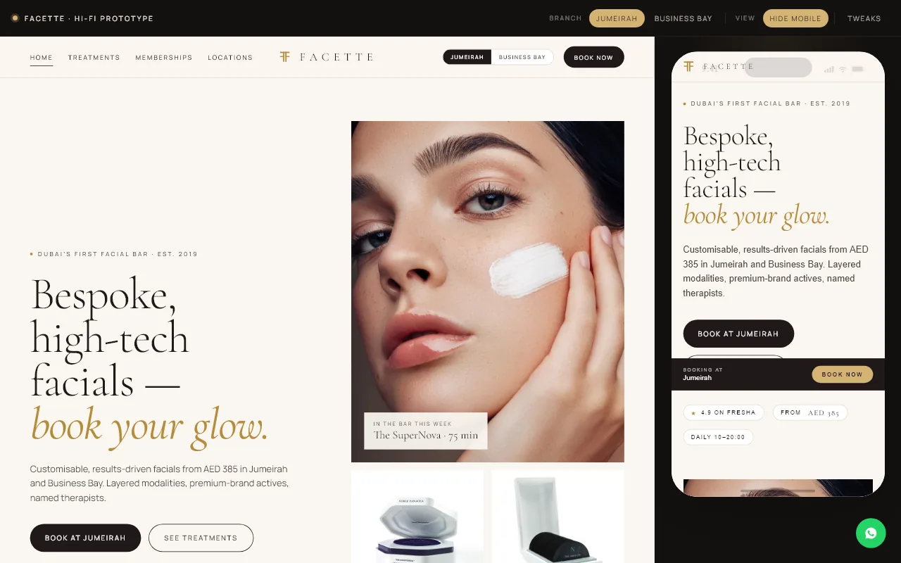 Facette Facial Bar website preview