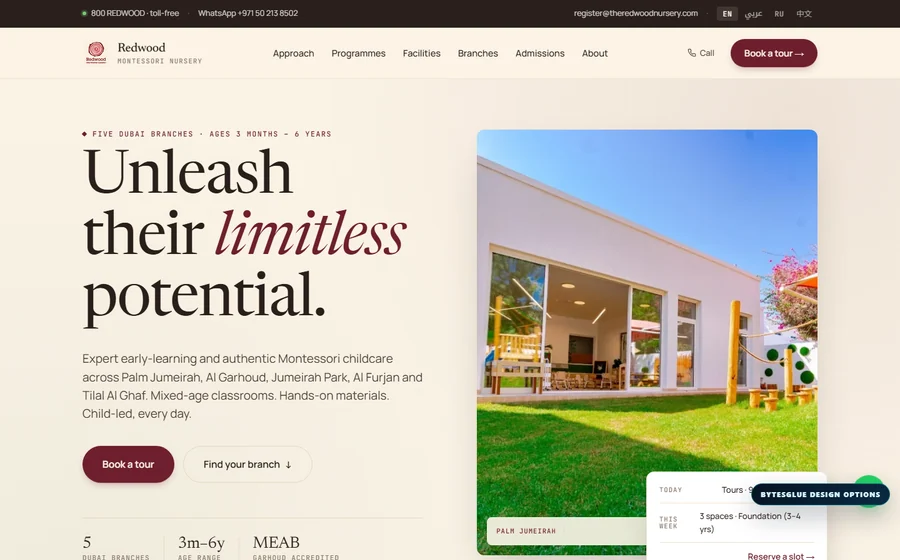 Redwood Montessori Nursery website preview
