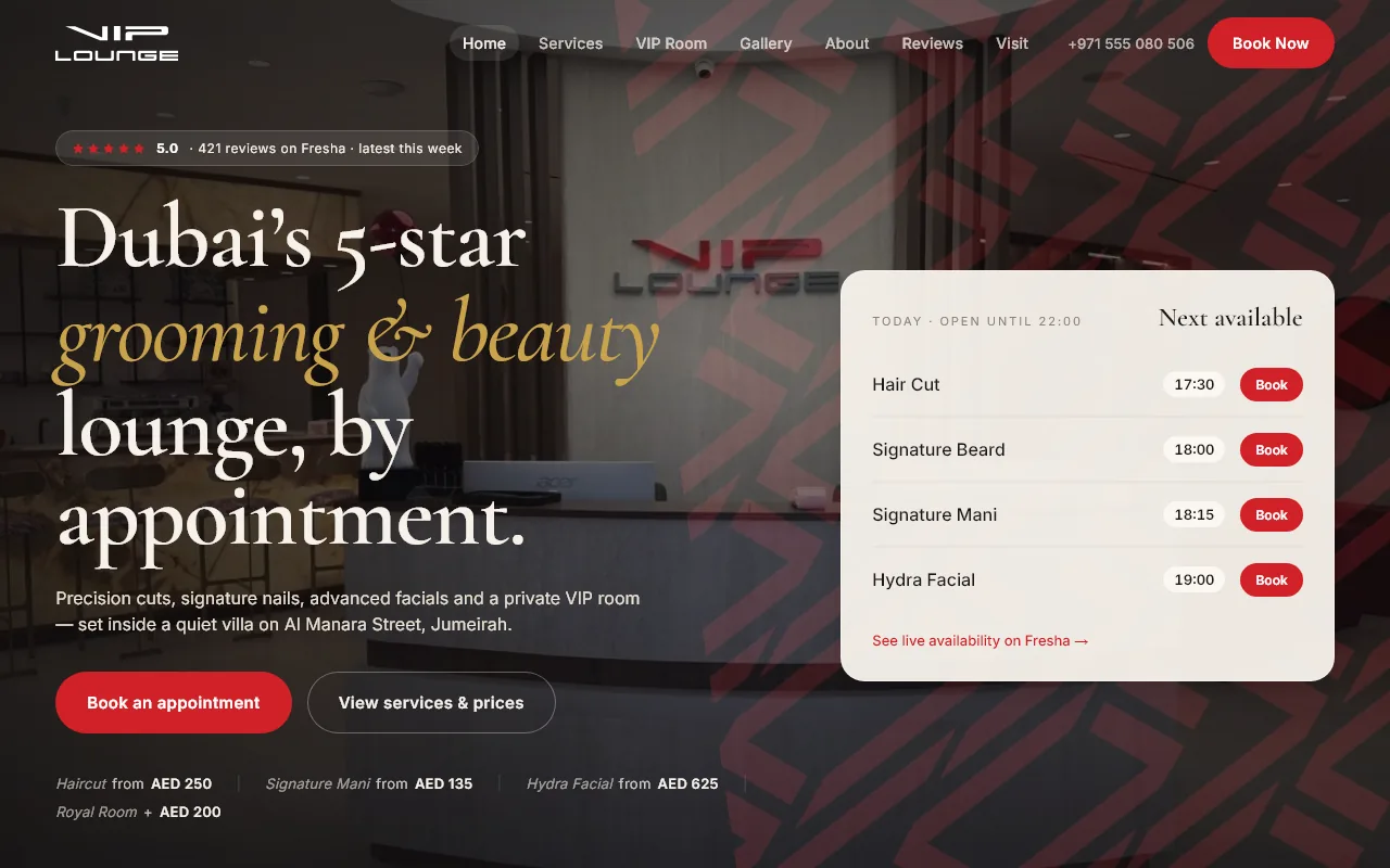 VIP Beauty Lounge website preview