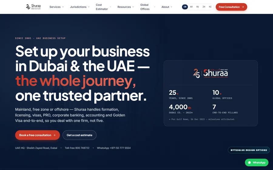 Shuraa Business Setup website preview