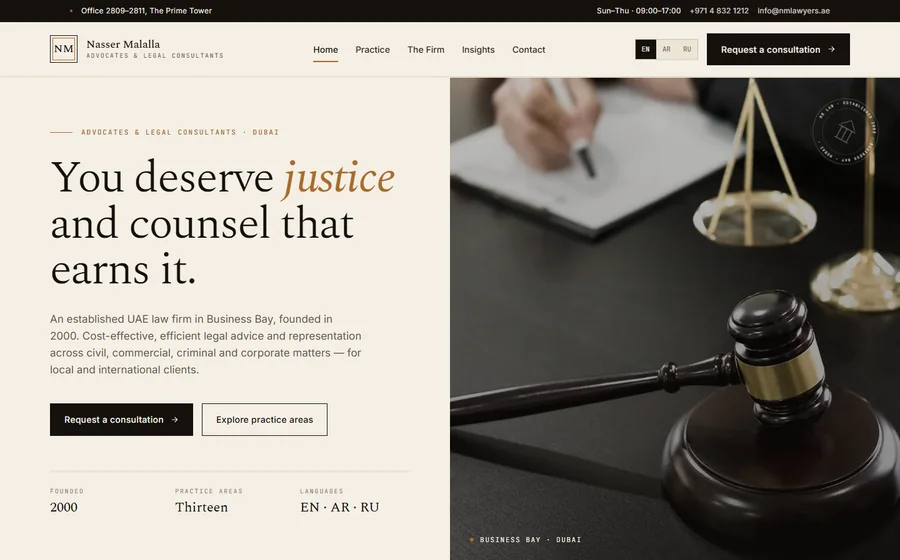 Nasser Malalla Advocates And Legal Consultants website preview