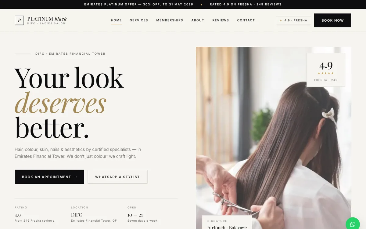 Platinum Black Ladies Salon website preview