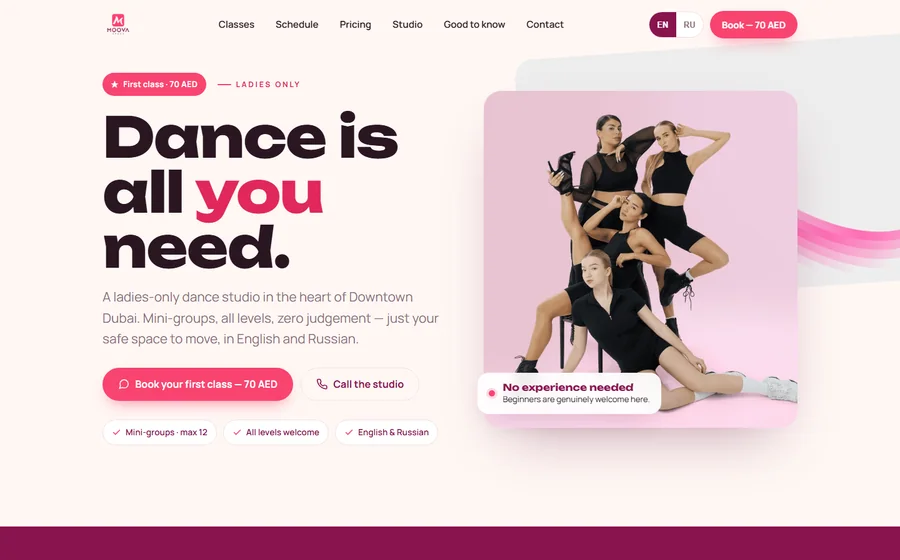 Moova Space Fine Arts Training website preview