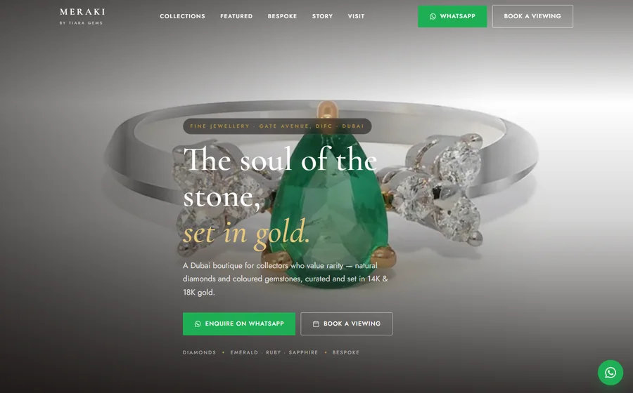 Meraki By Tiara Gems Jewellery website preview