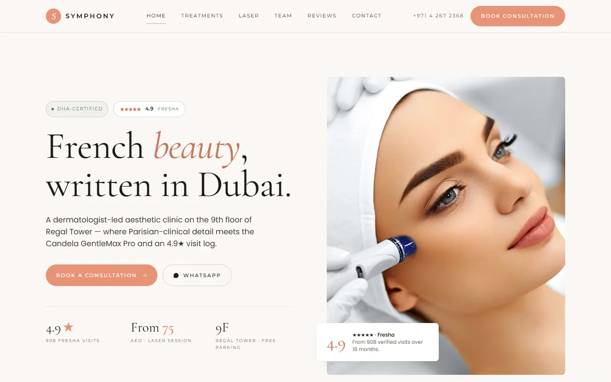 Symphony Beauty Clinic website preview
