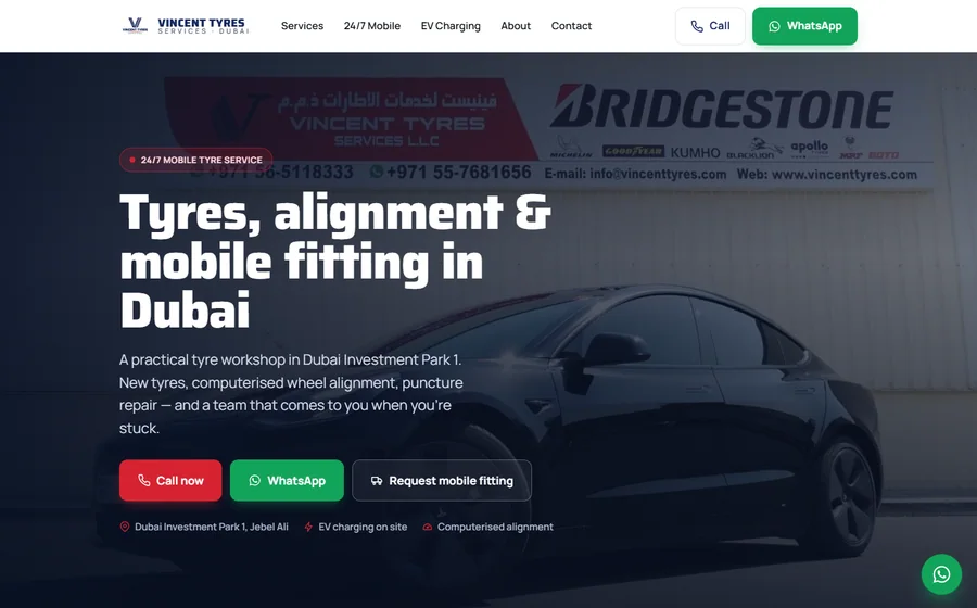 Vincent Tyres Services website preview