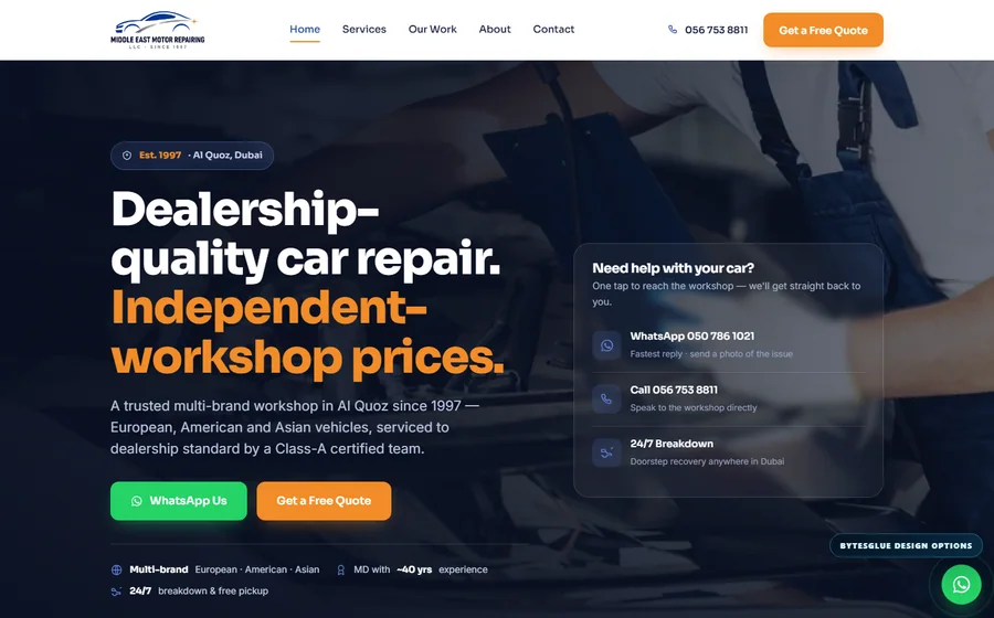 Middle East Motor Repairing website preview