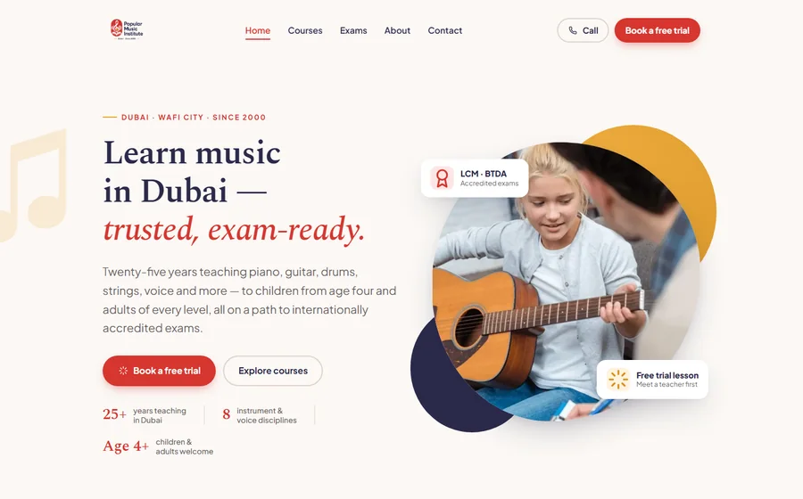 Popular Music Institute website preview