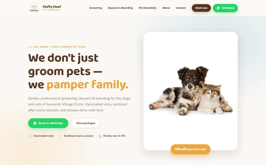 Fluffy Floof Domestic Pets Grooming website preview