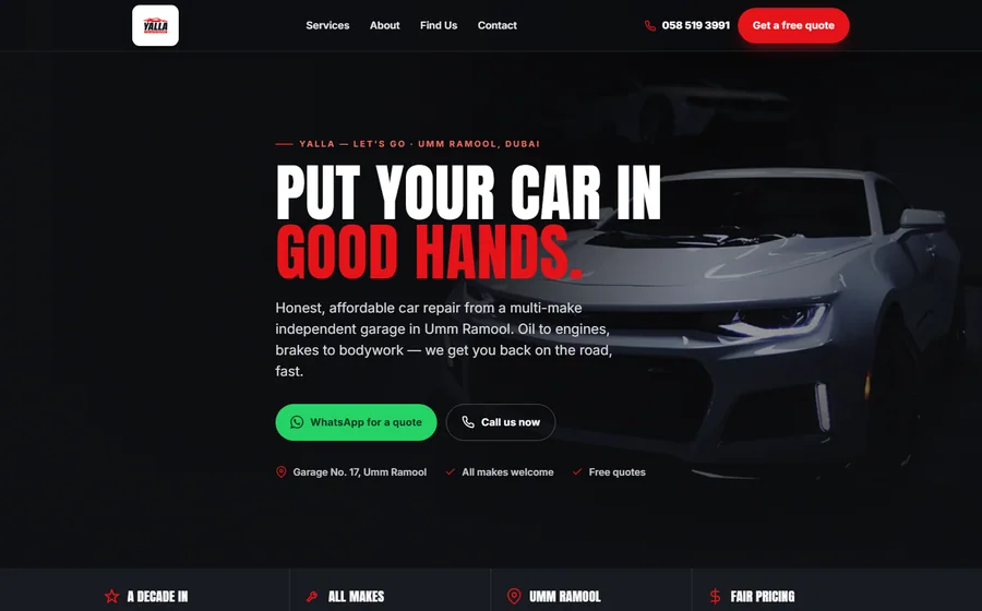 Yalla Fix Auto Repair website preview