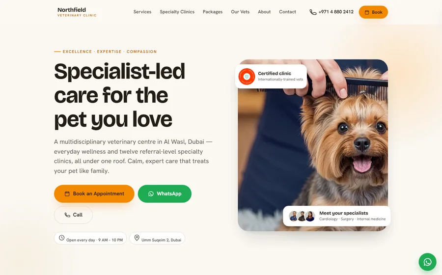 Northfield Veterinary Clinic website preview