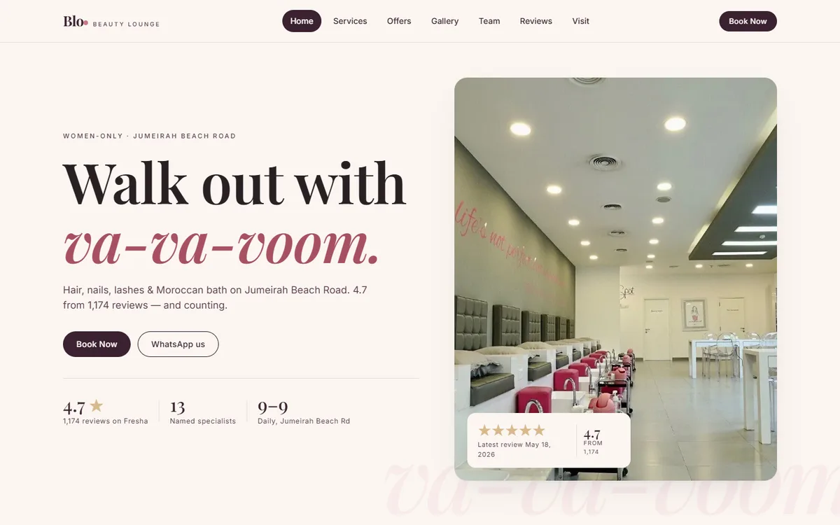 Blo Out Beauty Lounge website preview