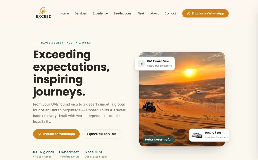 Exceed Tours And Travels website preview