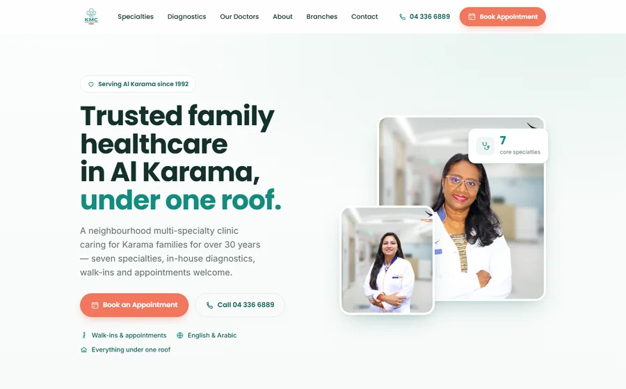 Karama Medical Centre website preview