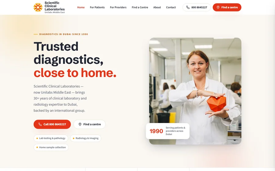 Scientific Clinical Laboratories website preview