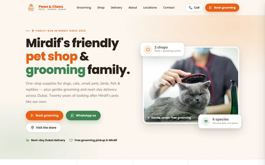 Paws And Claws Pet Shop website preview