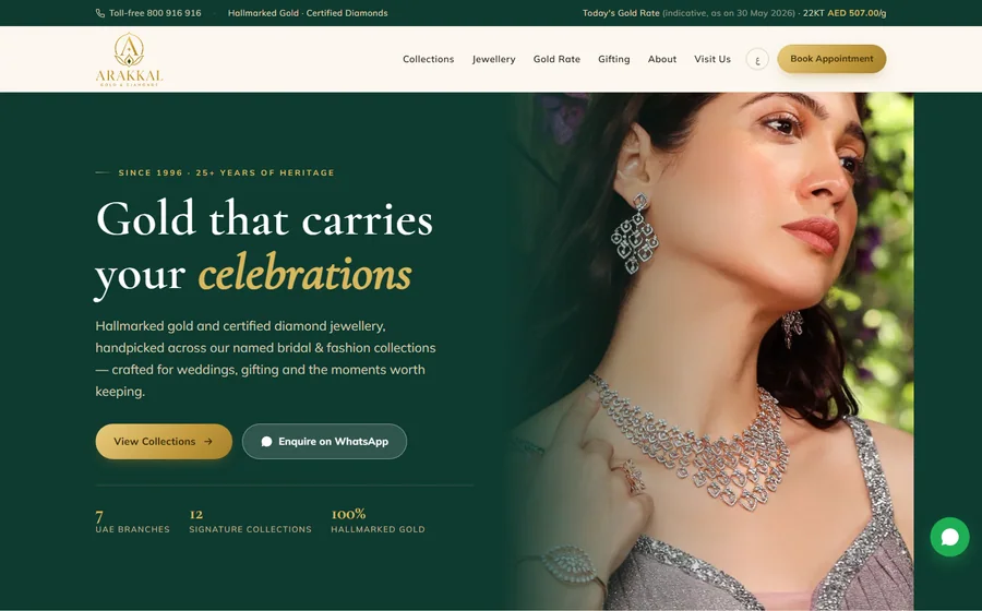 Arakkal Gold And Diamonds Jewellery website preview