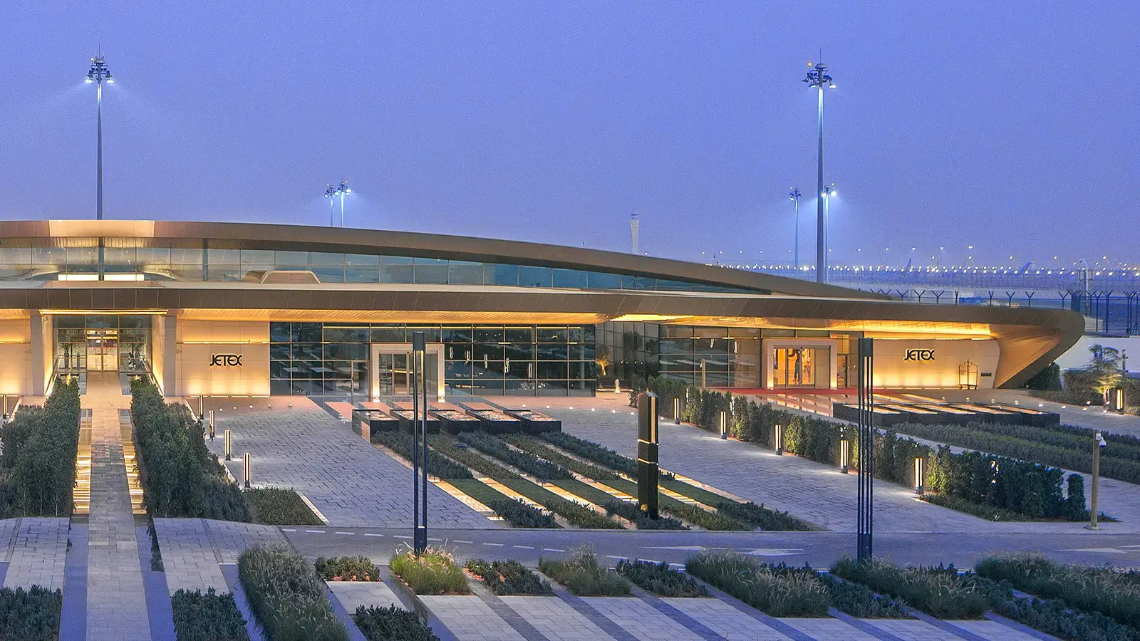 Dubai DWC flagship terminal at dusk