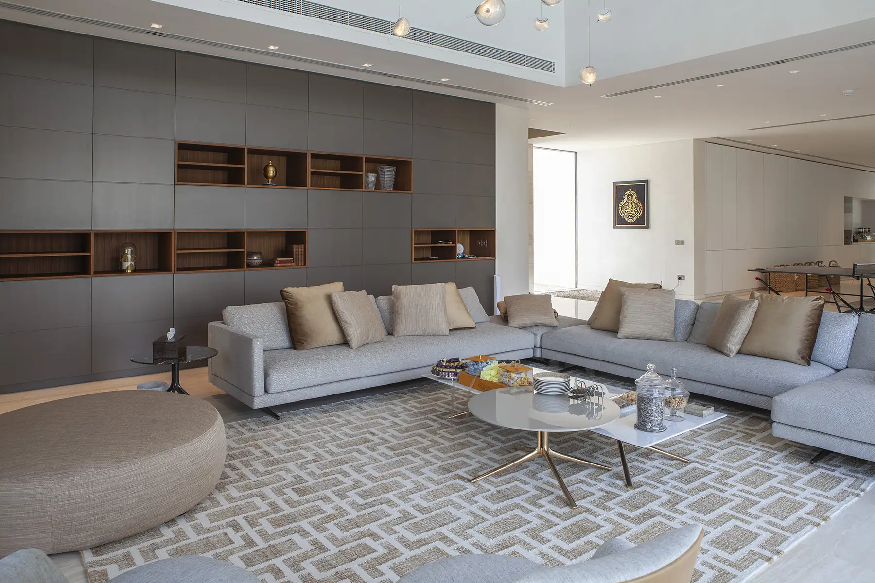 Dining room with linear pendants, Nad Al Sheba
