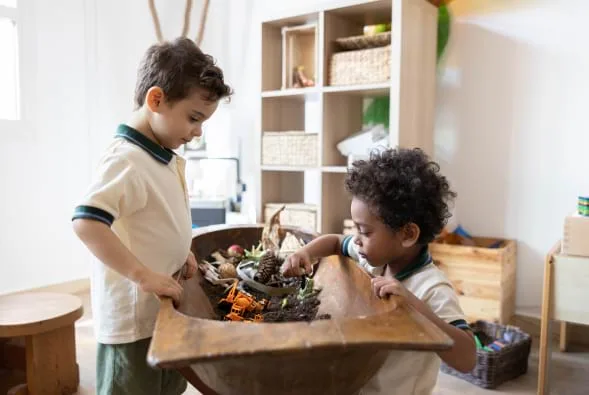 Children exploring natural materials