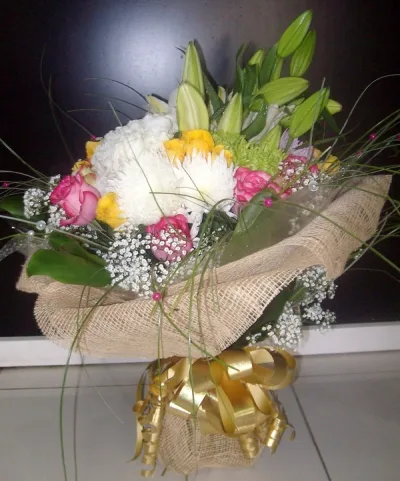 Soft pink and ivory rose wedding bouquet