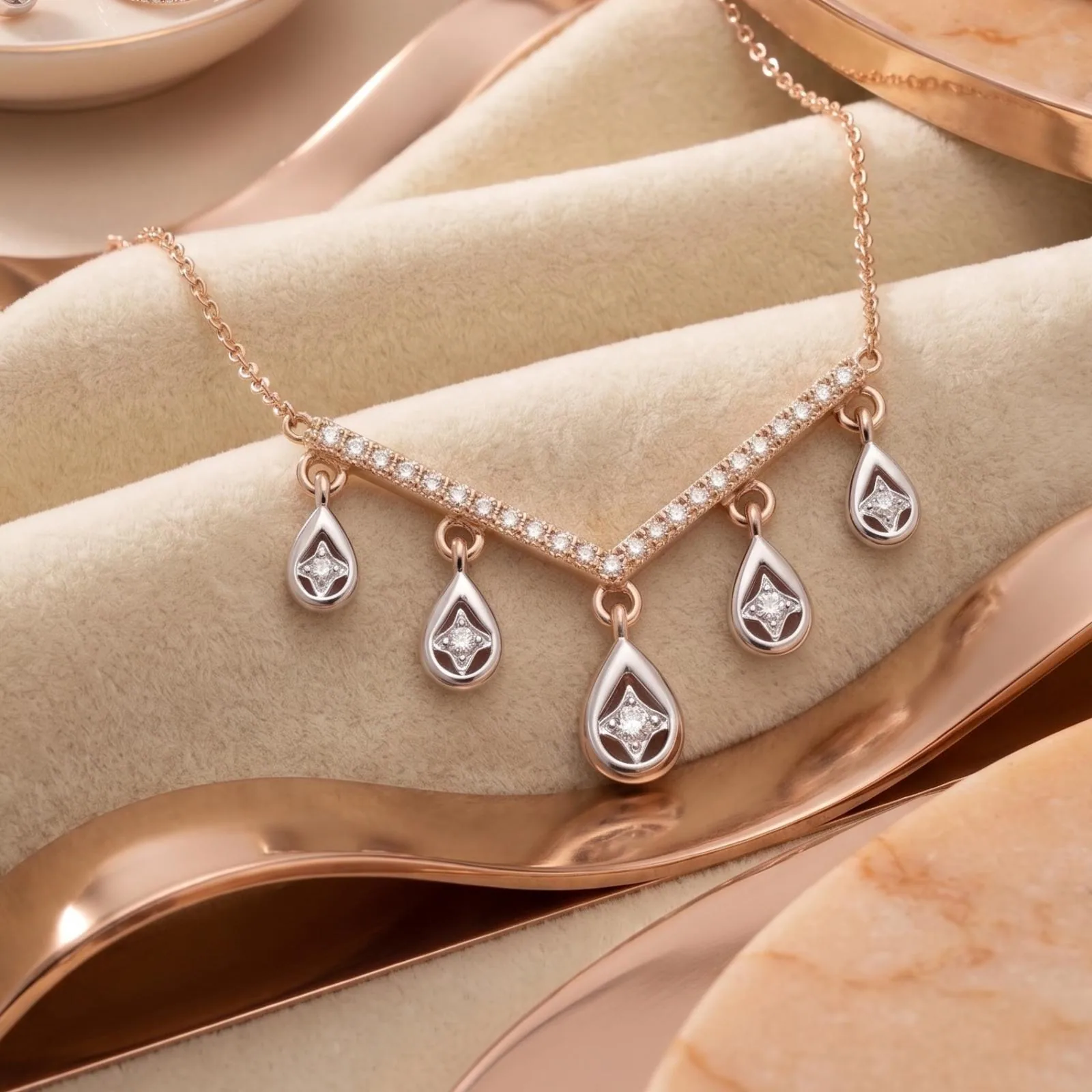 Rose-gold diamond necklace detail