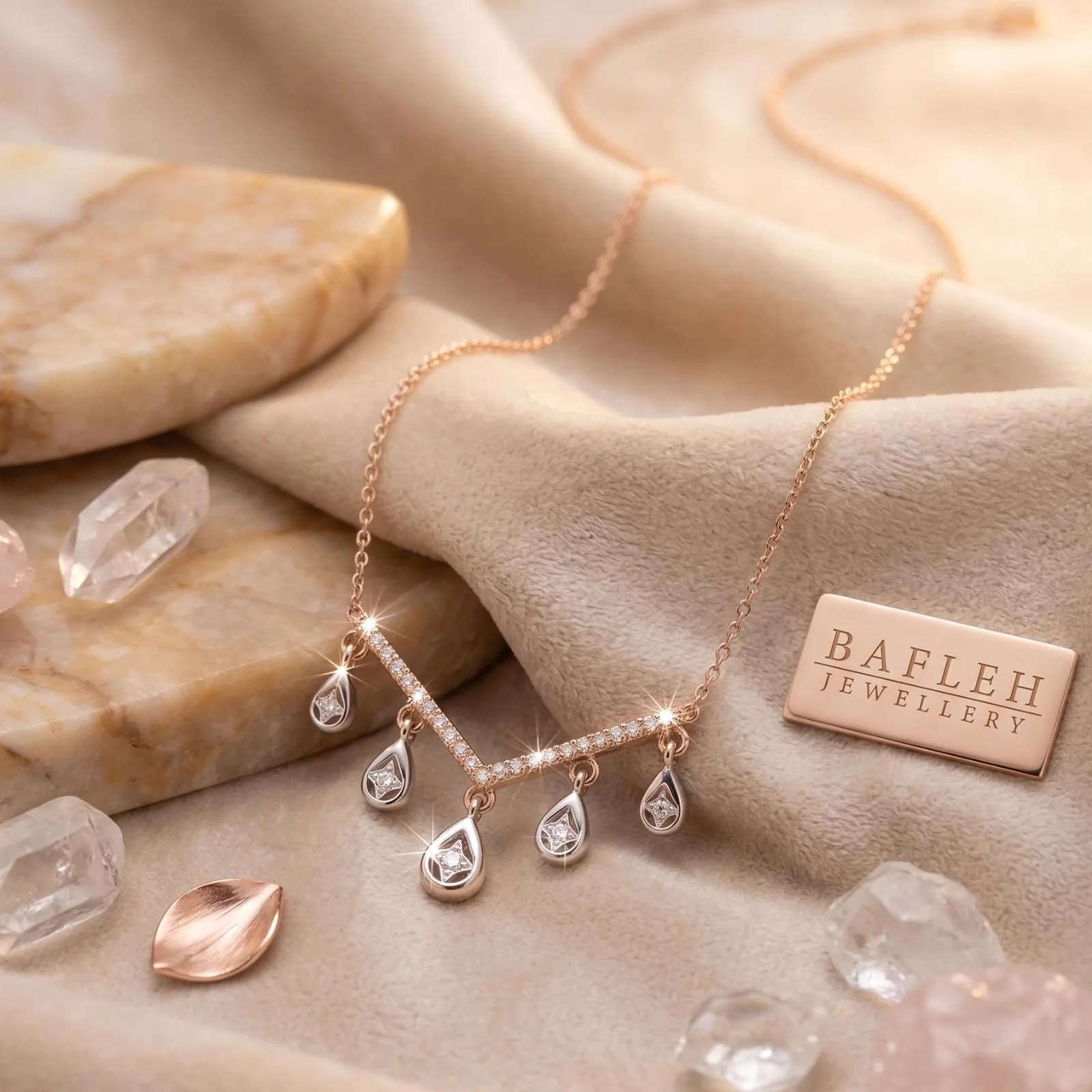 Rose-gold diamond drop necklace