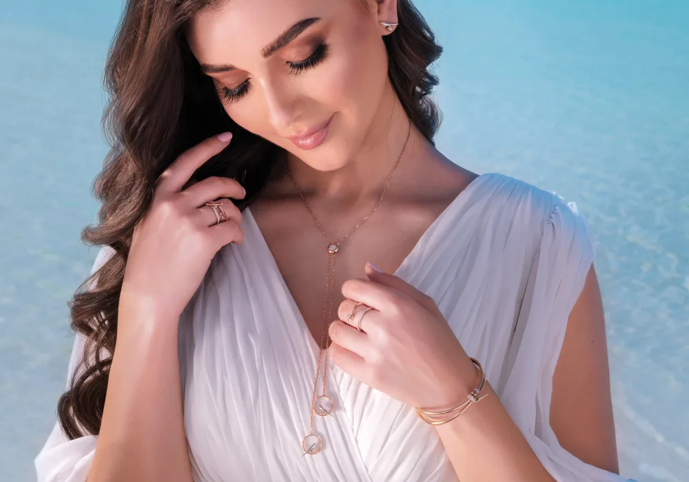 Rafrafa — The Art Collection, model wearing sculptural jewellery