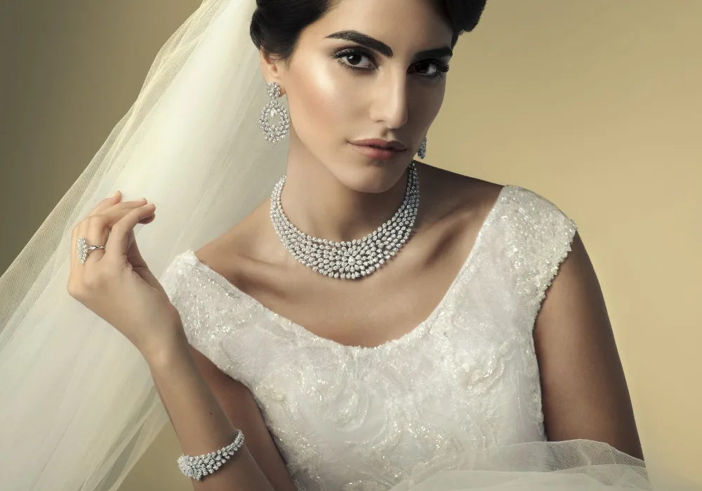 The Bridal Collection — bride wearing a diamond necklace set