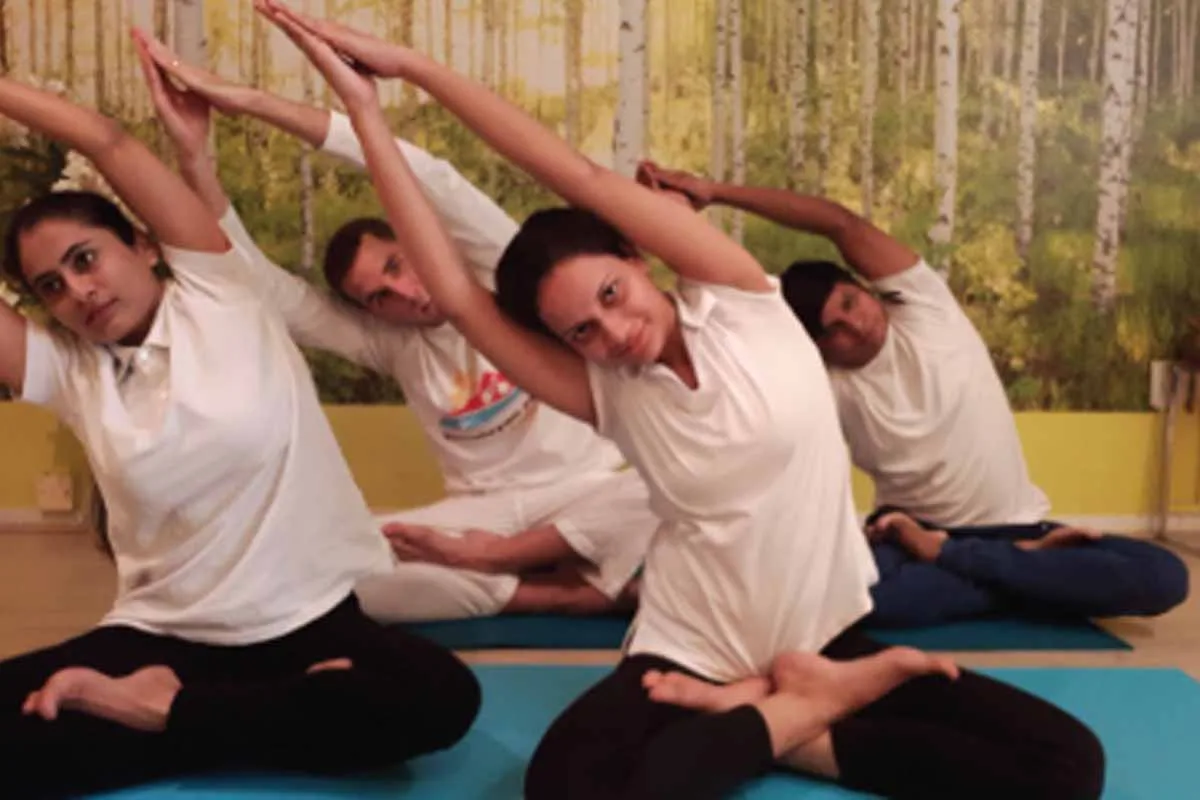 Group corporate yoga session