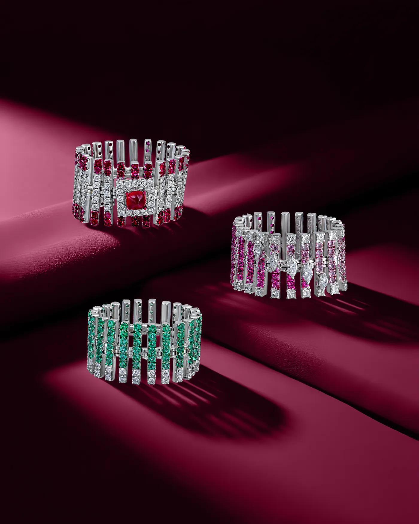A bespoke coral, pearl and diamond cocktail ring