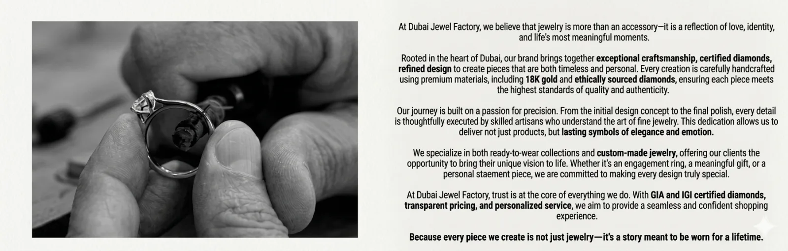 A Dubai Jewel Factory craftsman setting a diamond into a ring