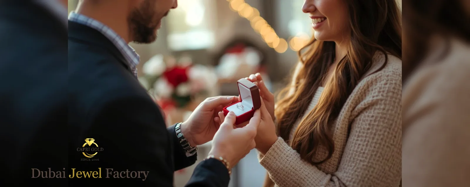 A proposal moment with a Dubai Jewel Factory ring