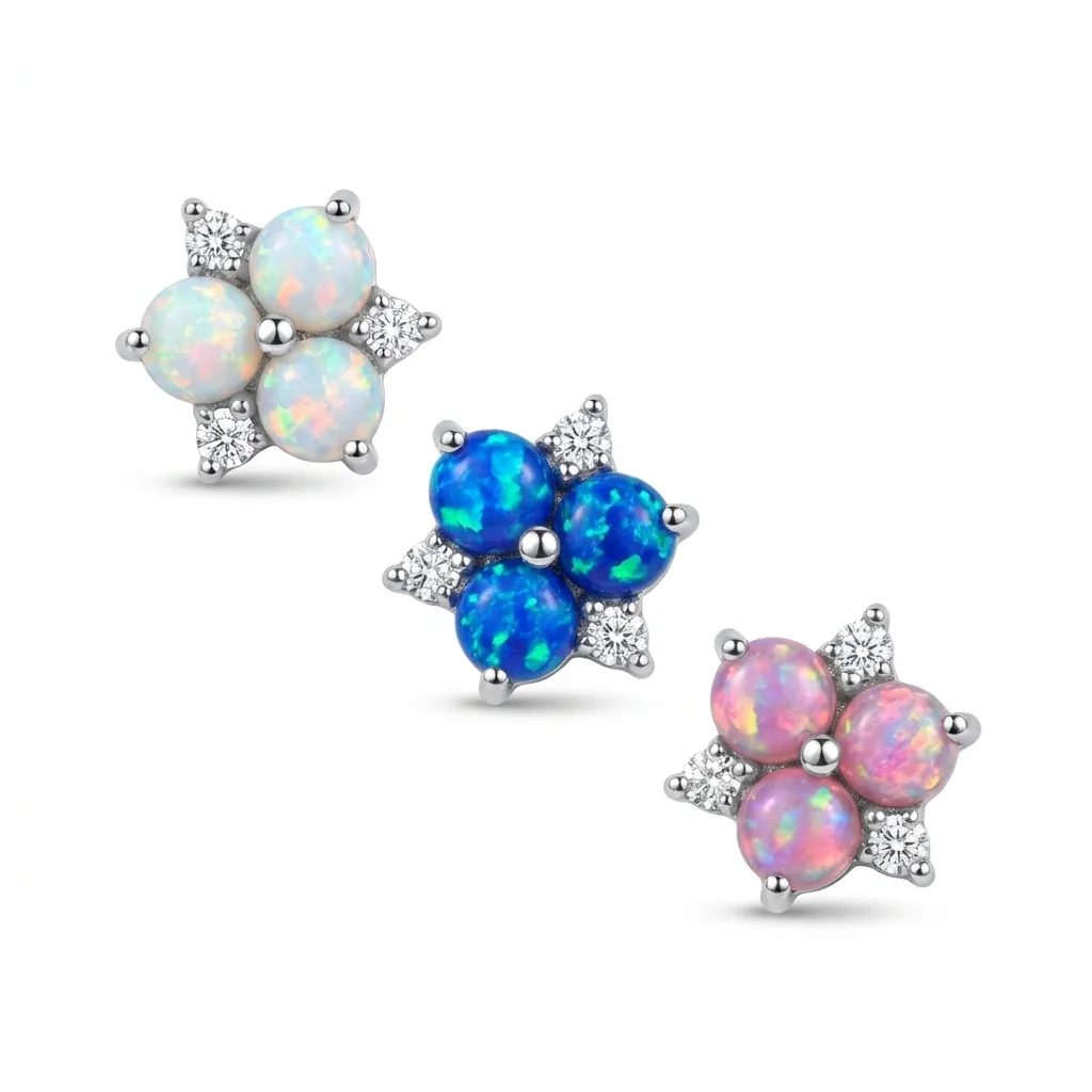Trinity opal piercing studs