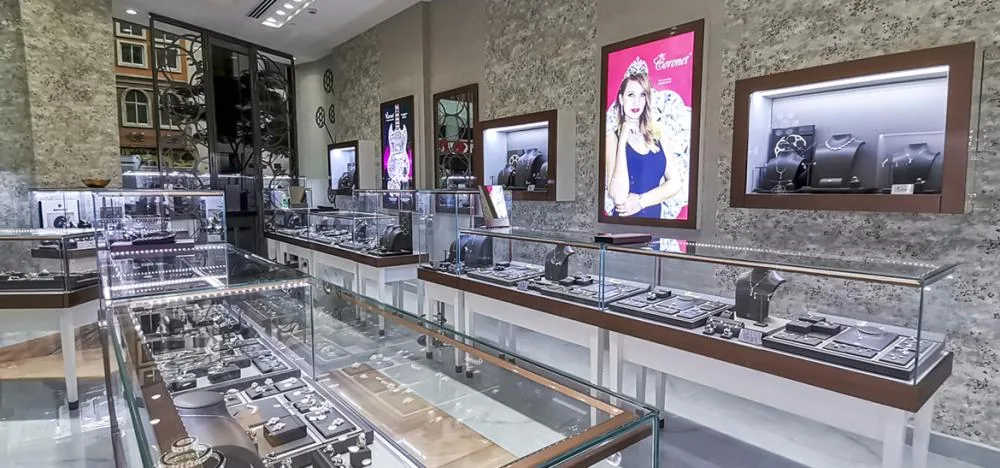 Interior of the Lifestyle Fine Jewellery showroom with lit display cases
