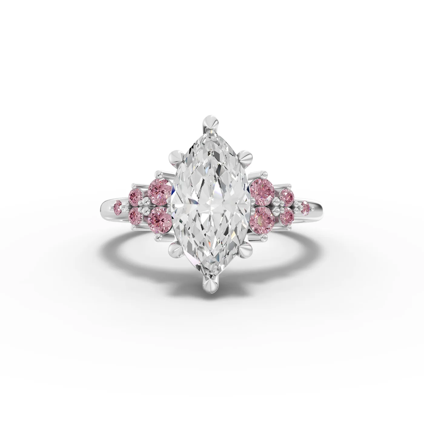 A bespoke marquise lab-grown diamond ring with pink accents