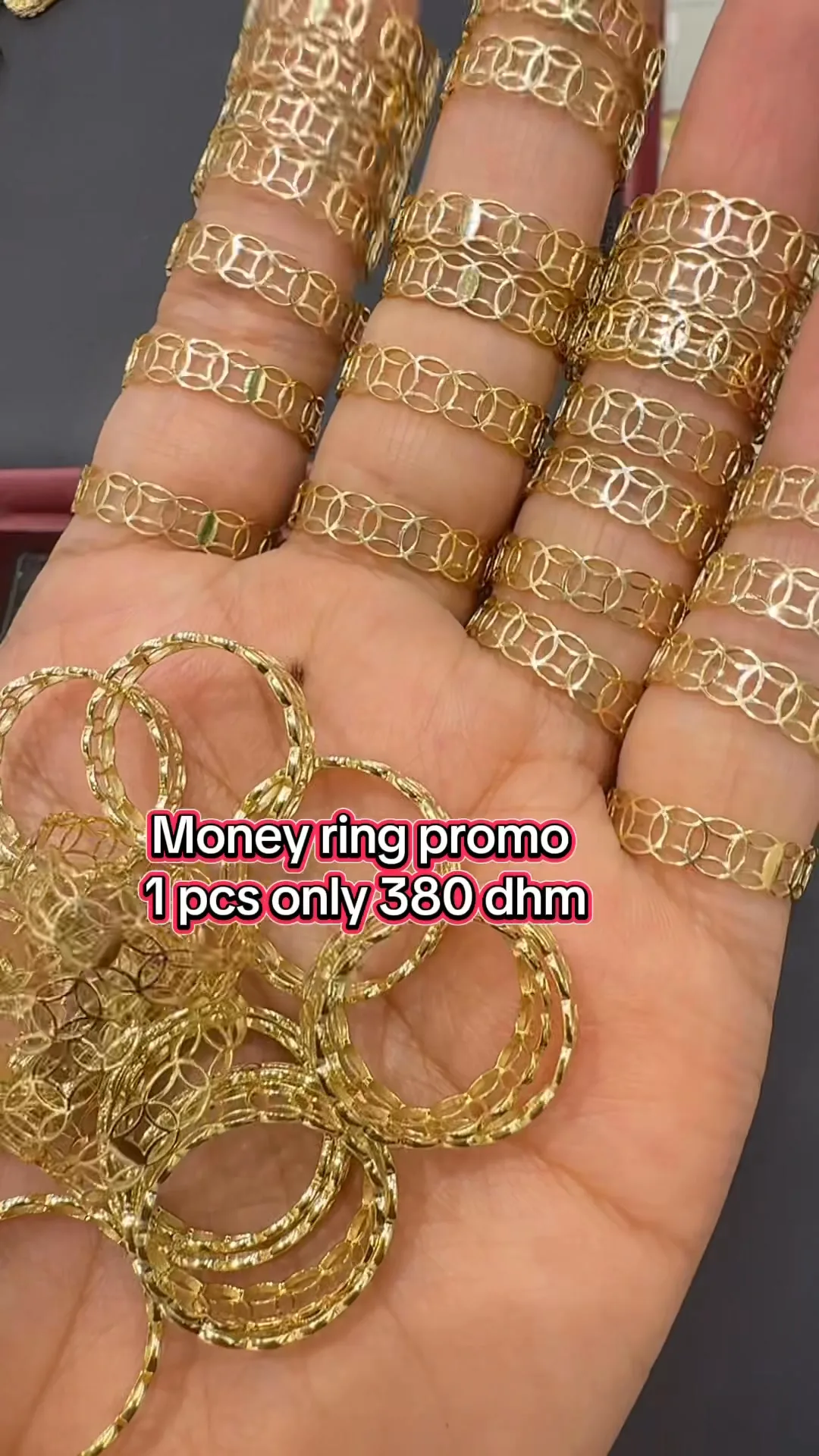 Gold fashion rings on display