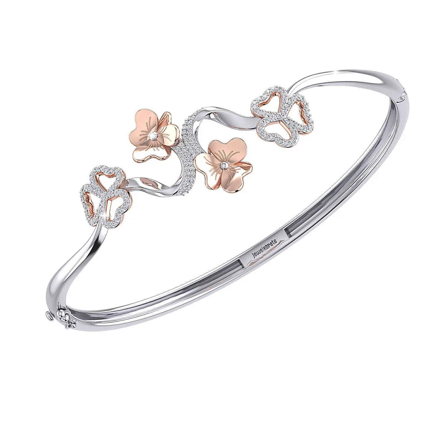 Floral rose-gold diamond bangle