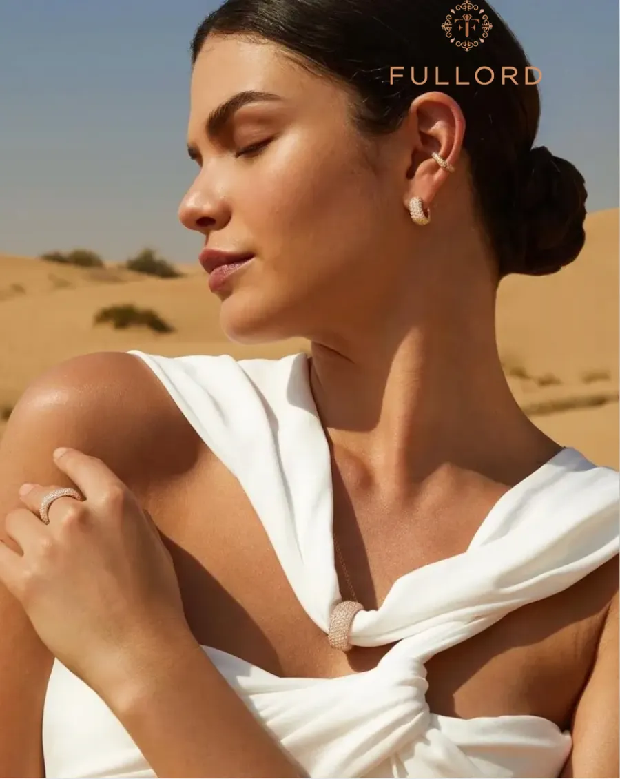 Pavé diamond hoop earrings, ear cuff and ring