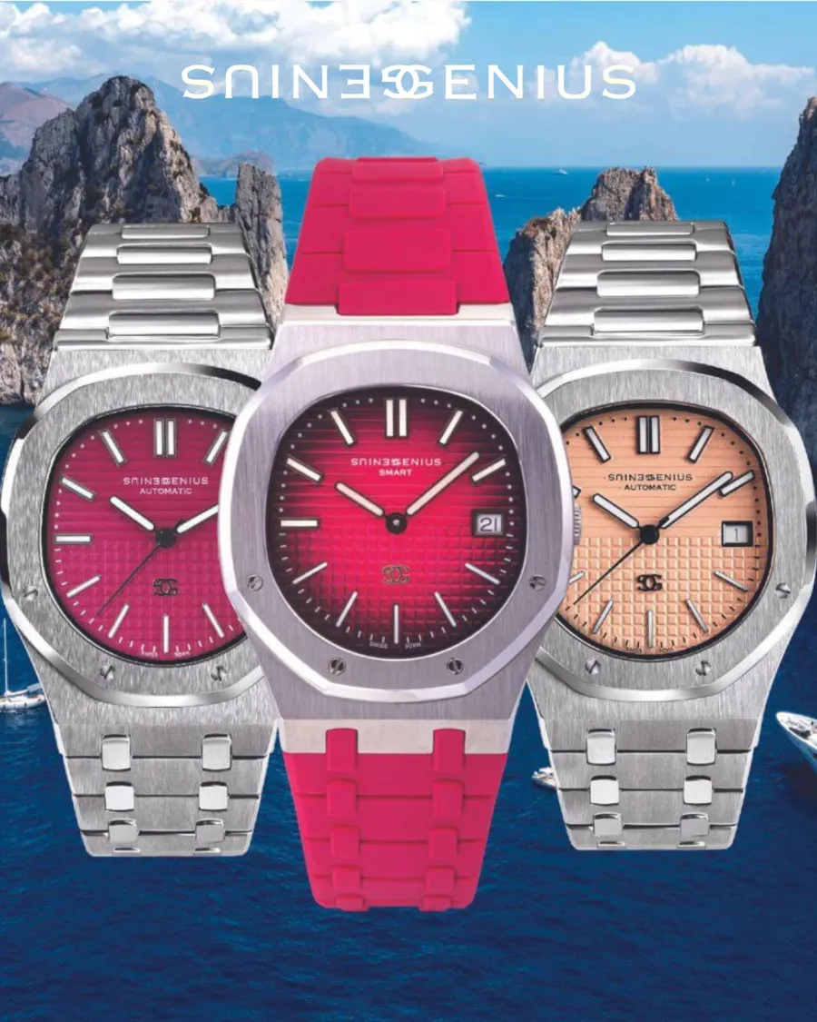 A curated presentation of fine timepieces against the Mediterranean