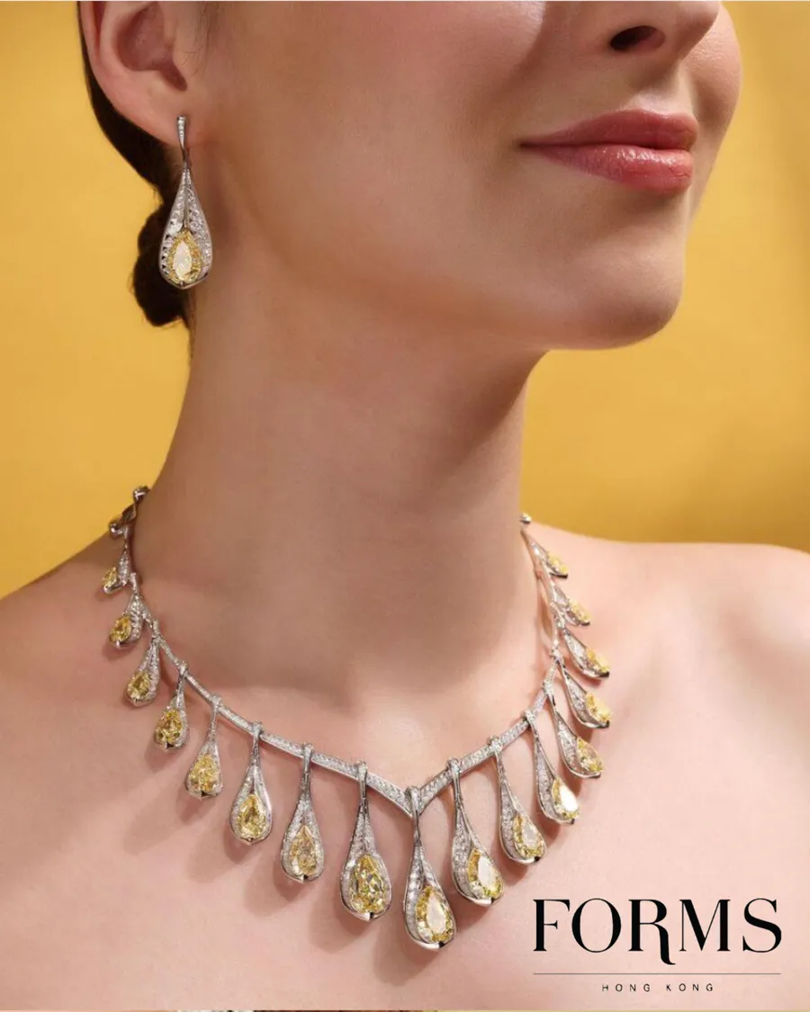 Fancy yellow diamond necklace and earrings