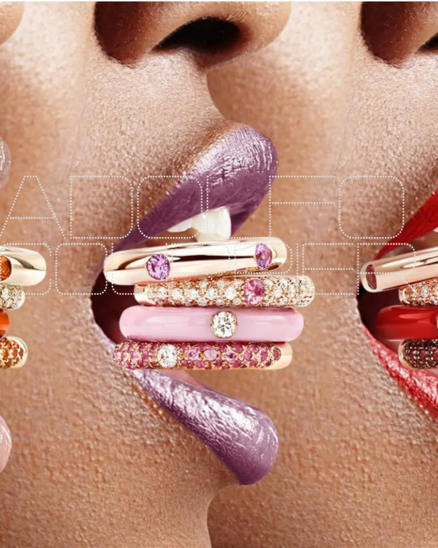 Stacked coloured-stone and diamond rings