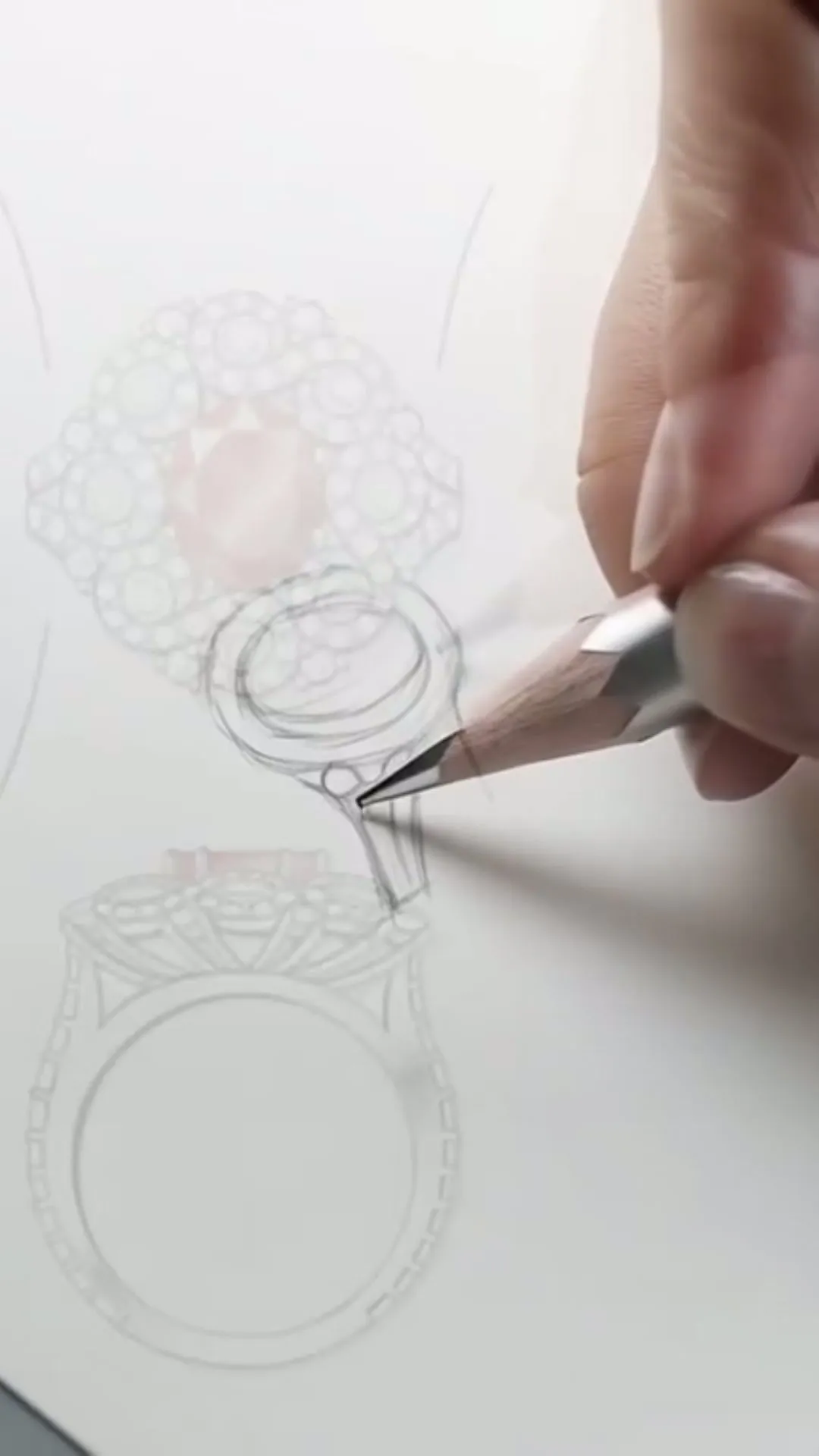 A jeweller hand-sketching a ring design in pencil
