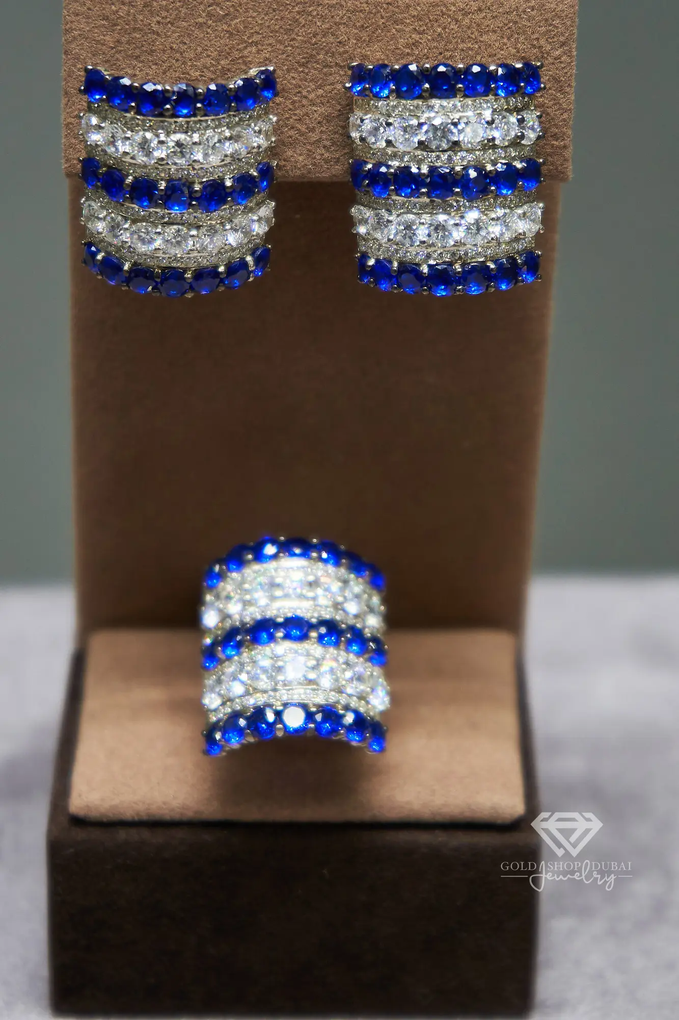 Sapphire and diamond ring and earring set