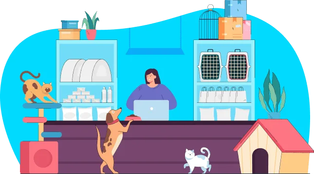 Inside the Petspoiler pet shop with shelves of food, accessories and toys