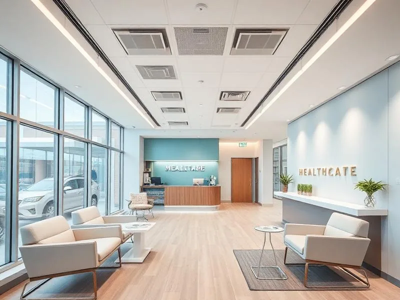 Healthcare reception and waiting area with calm, clean finishes