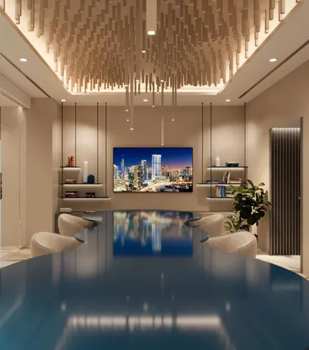 Executive dining and meeting room with feature ceiling and integrated lighting