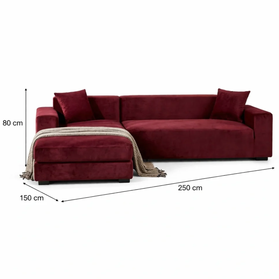 Custom red velvet corner sofa